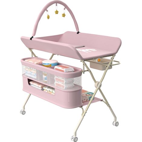 TABLE - PLAN A LANGER pour Bébé -Pliable-Hauteur Réglable -Panier de Rangement-Étagère-Roue Verrouillable