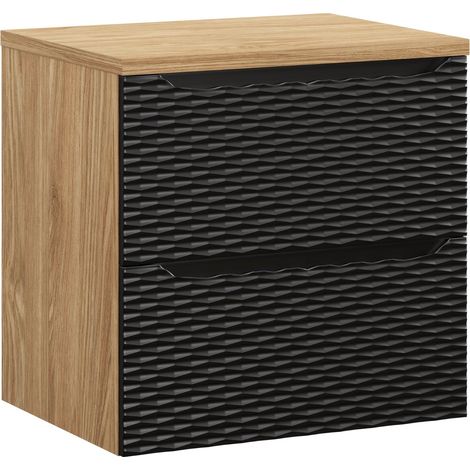 Badplaats Mobile Sottolavabo Ocean 60 cm – Nero Opaco con Rovere – Mobile Bagno Sospeso con 2 Cassetti (1/5)