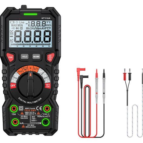 Multimètre Numérique - 6000 Points - Tension Courant AC DC Résistance Fréquence Température - CAT III 1000 V CAT IV 600 V - 1 Pièce (1/5)