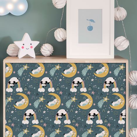 Sticker meuble pour enfant pandas et lapins douce nuit 40 x 60 cm (1/5)
