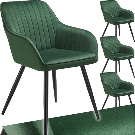 Lot 4 chaises de salle à manger en velours matelassées vert foncé (1/5)