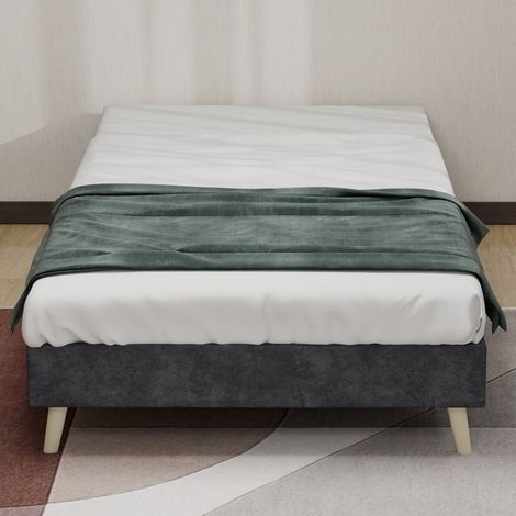 Lit 90x200cm - Lit Simple 90x200 - Minimaliste - Structure Basse en Velours Hollandais - Sans Tête de Lit - Gris (1/5)