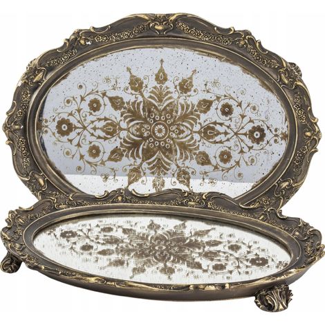 Plateau ovale décoratif sur pieds 40x30 cm, miroir or antique (1/5)