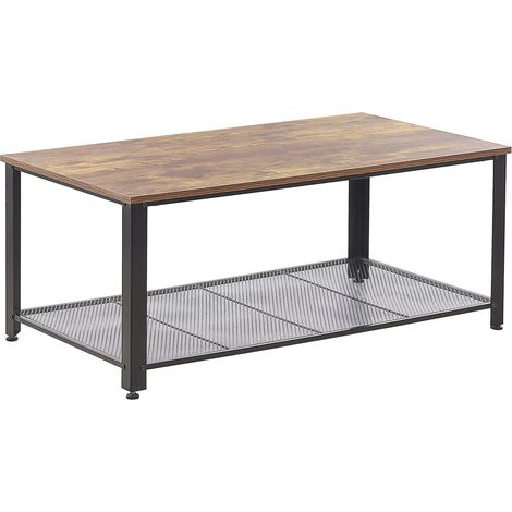 Table Basse Rectangulaire Effet Bois Foncé avec Pieds Noirs et Etagère Pratique pour Salon au Style Moderne Scandinave et Minimaliste Beliani