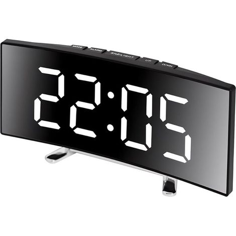 Elektronischer Wecker mit gebogenem LED-Display, Spiegeltemperaturanzeige, Schlummerfunktion, geräuschlosem Betrieb, batteriebetrieben, farbigem Display für Zuhause und Schlafzimmer (1/4)