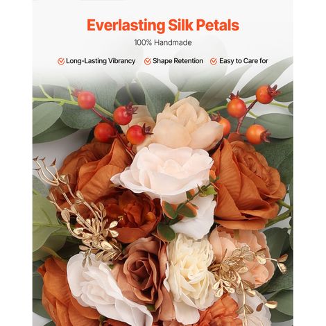 Kit Fleurs Artificielles pour Arche de Mariage, Fleurs Orange avec Rideaux (Lot de 4) - 2 Arrangements Floraux, 2 Voilages, Cérémonie Bouquets Réception Décoration (1/5)