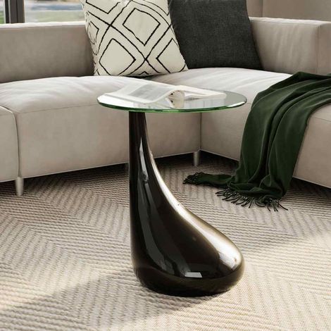 Table basse ronde en verre trempé, cadre en fibre de verre noir brillant, Ø 42 x H 55 cm - PANGIVO (1/5)