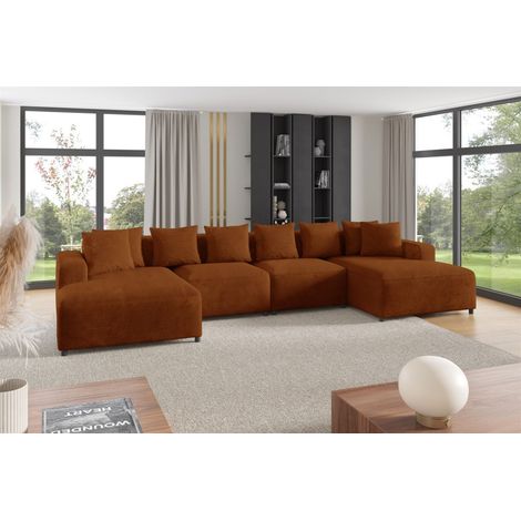 Wohnlandschaft Sofa U-Form Designersofa MEGAN in Stoff Poso Rostbraun (1/2)