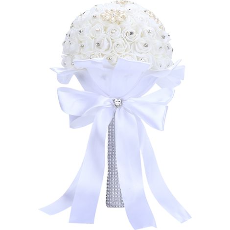 Bouquet de mariée artificiel, bouquet de fleurs, décoration florale de mariage, décoration de fête, loisirs créatifs, blanc (1/4)