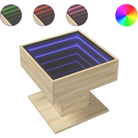 Tavolino da salotto dal design moderno con LED 50 x 50 x 45 cm in legno ingegnerizzato e vetro DEC037415