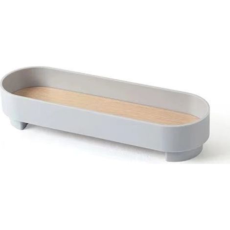 Bandeja ovalada para servir, diseño sencillo, base antideslizante, madera y ABS, para maquillaje y decoración del hogar. (1/5)
