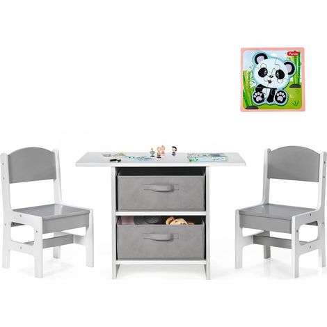 GOPLUS Table et 2 Chaises Enfants,Plateau Spacieux et 2 Tiroirs de Rangement, pour Lire, écrire, Dessiner et Jouer (1/5)