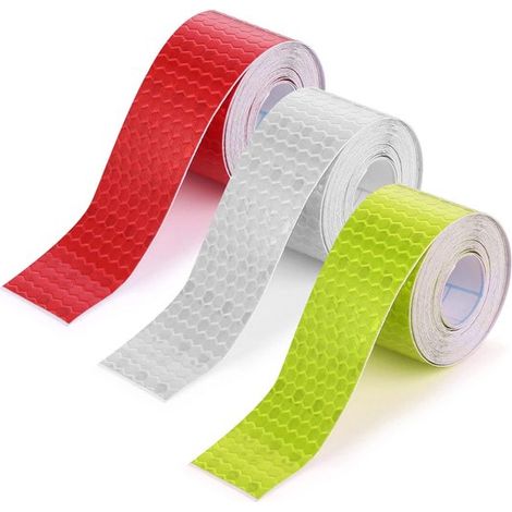 3 rollos de pegatinas reflectantes，2 cm x 5 m，Pegatinas de seguridad universales，Tiras reflectantes de advertencia de seguridad，Rojo，blanco，verde (1/5)