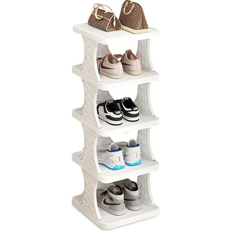 1 étagère à chaussures à 5 niveaux, armoire à chaussures amovible, peu encombrante, blanche, convient pour l'auberge, peut être placée à l'entrée (1/5)