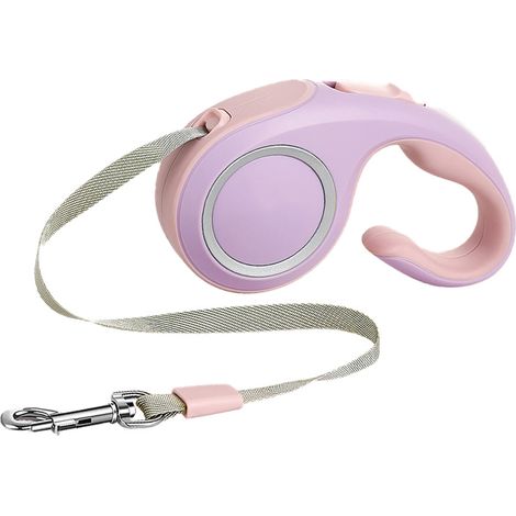 Fluoreszierende, einziehbare Haustierleine mit Ein-Knopf-Verriegelung und ergonomischem Griff für kleine und mittelgroße Hunde und Katzen, pink und lila, 3 Meter / 9,8 Fuß (1/5)