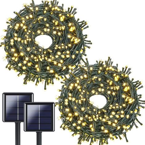 2er-Pack 24 m Solar-Lichterkette mit 200 LEDs, wasserdicht, 8 Modi, grünes Kabel, Außenbereich (warmweiß)