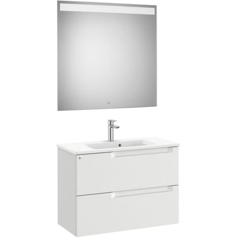 MUEBLE LAVABO 800MM ALEYDA COMPACTO 2 CAJONES + ESPEJO GRIS PIEDRA