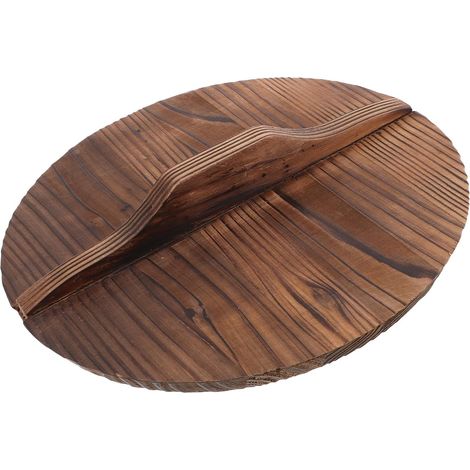 Couvercle en bois de 26 cm avec poignée bois carbonisé - Couvercle anti-brûlure pour poêle à frire, pour la cuisine