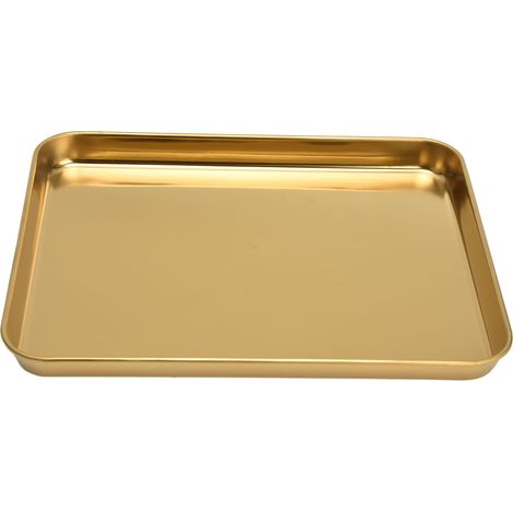 Plateau Rectangulaire en Acier Inoxydable à Fond Plat Doré pour Restaurant et Maison