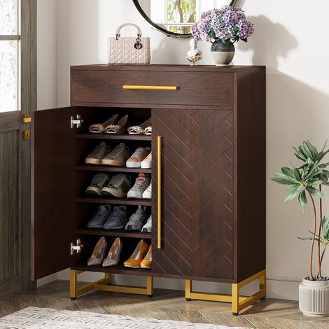 Tribesigns Shoe Cabinet, 20 Pairs Shoe Storage Cabinet with Adjustable Shelves and Doors, 5-Tier Freestanding Shoe Organizer Cabinet for Entryway, Hallways, and Living Room, Walnut