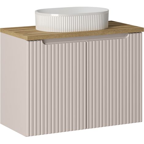 Waschtisch 80cm mit Keramikwaschbecken, Beige und Eiche, NEWPORT-56-CASHMERE (1/5)