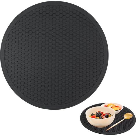 Lntyq Tapis Vaisselle Absorbant Tapis Egouttoir Vaisselle Absorbant,Tapis Evier Cuisine Convient aux Cuisines,Matériau en Silicone Résistant aux Températures Élevées, Nid D'abeille Noir Rond, Diamètr