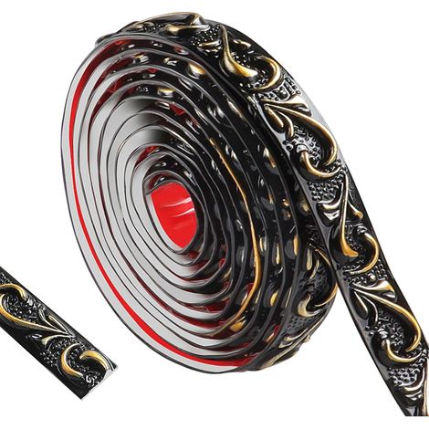 Moulures murales flexibles autocollantes - Motif 3D vintage - Revêtement mural pour la décoration de la maison (noir avec or, 2 cm) (1/5)