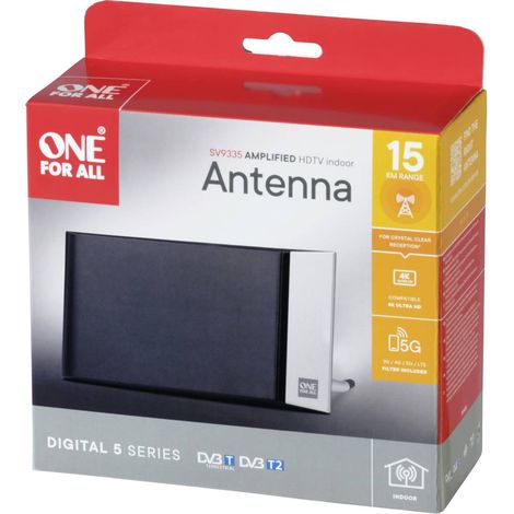 One For All SV 9335-5G Antenne plate DVB-T/T2 passive intérieure noir, argent (1/4)