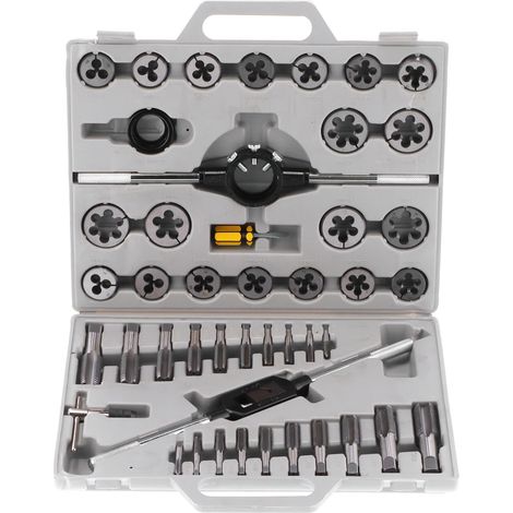 Lot de 45 filières et tarauds à filetage cylindrique fin 55°, outils de quincaillerie pour artisan, système impérial (1/5)