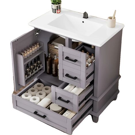 Mobile bagno con lavabo integrato, soluzioni di contenimento moderne, colore grigio. (1/2)