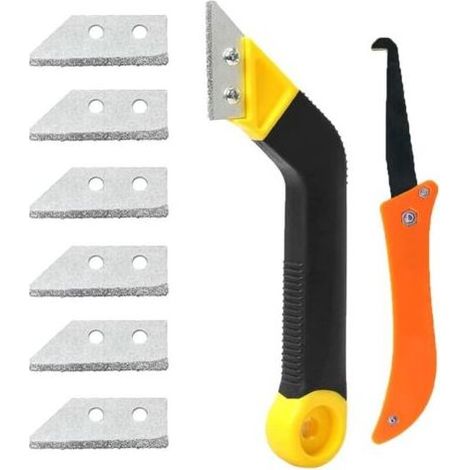 Pair Set de 8 grattoirs pour joint carrelage Outils pour enlever le coulis et nettoyer les joints, avec 6 lames interchangeables. (1/5)