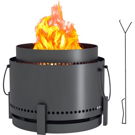 Outsunny 37cm Smokeless Wood Burning Firepit Metal Fire Pit, Dark Grey (1/5)