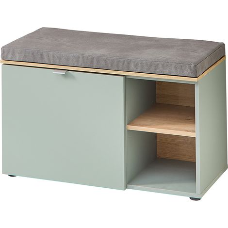 Garderobenbank inkl. Sitzpolster 78 cm breit grün matt mit Eiche BLISS-36 (1/5)