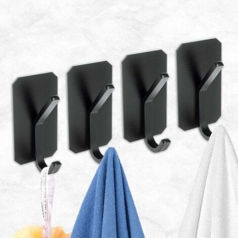 Lot de 4 Pièces Crochet Adhésif Mural de Salle de Bain,Accroche Torchon Cuisine, Crochet adhésif pratiques(noir) (1/4)