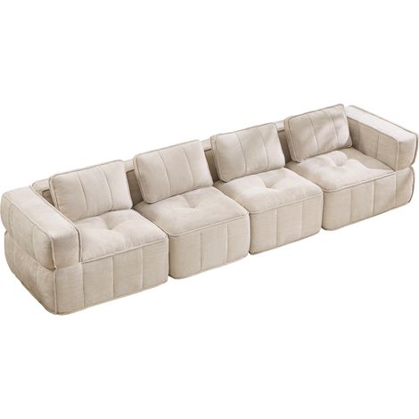 Modulares Sofa 4-Sitzer, Tiefe Sitzfläche, Ohne Gestell, mit Breiten Armlehnen, Polyester Beige 344 x 93 x 67 cm (1/5)