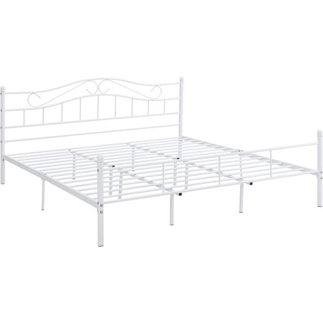 Letto matrimoniale con struttura in acciaio verniciato bianco con rete in metallo 180 x 200 cm 030002667