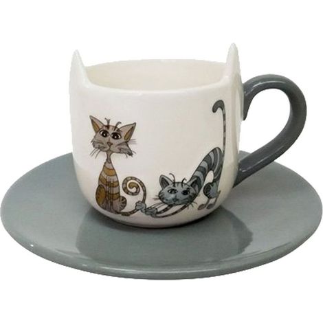 Set cappuccino en céramique Couple de chats