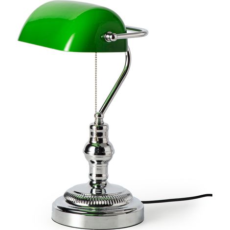 Lámpara De Mesa Vintage "BANQUERO" - E27 - Cromo+Verde
