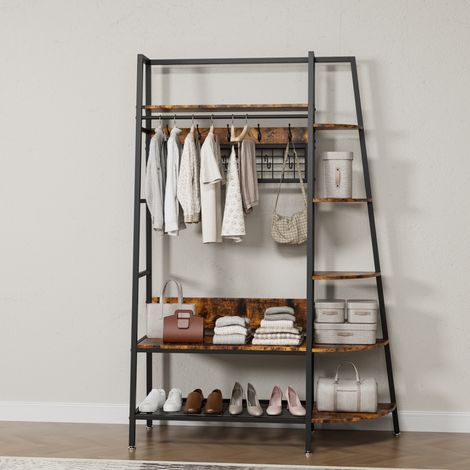 Standgarderobe mit Regalen, 183 cm, Metall und Holz, Schwarz und Braun HAVRYA (1/5)
