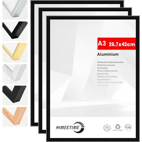 3x Bilderrahmen A3 29,7x42 cm Schwarz Aluminium Wandmontage Tischpräsentation (1/5)