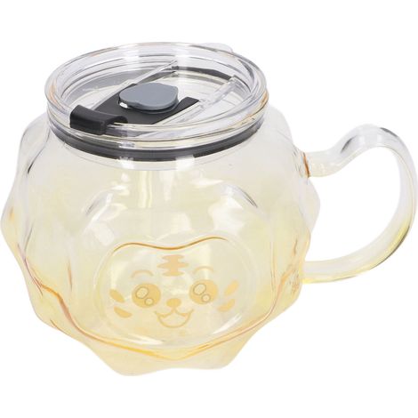 500-ml-Durian-Glas mit Glasstrohhalm, durchsichtiger Becher für Kaffee, Saft, Tee, Milch, Tigerdesign, für den Hausgebrauch (1/5)
