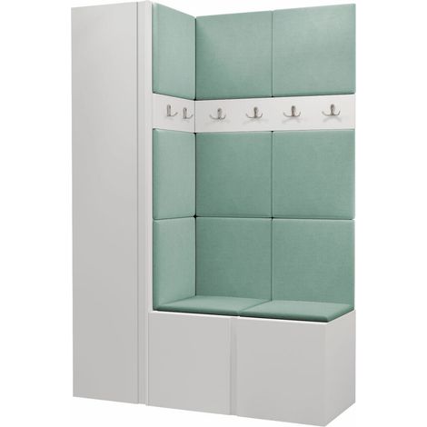 Meuble d'entrée Pinis IX, Blanc, 186x124x46cm, Tissu, Stratifié, À poser, Murale
