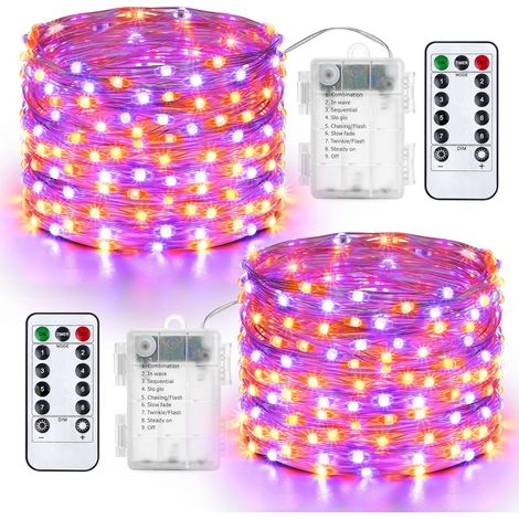 Guirlande Lumineuse Noel à Piles en Fil D'argent 10M 100 LED Lumière Violet avec Télécommande & Minuterie Etanche Décoration Intérieure Extérieure pour Noël Mariage Soirée (Lot de 2)