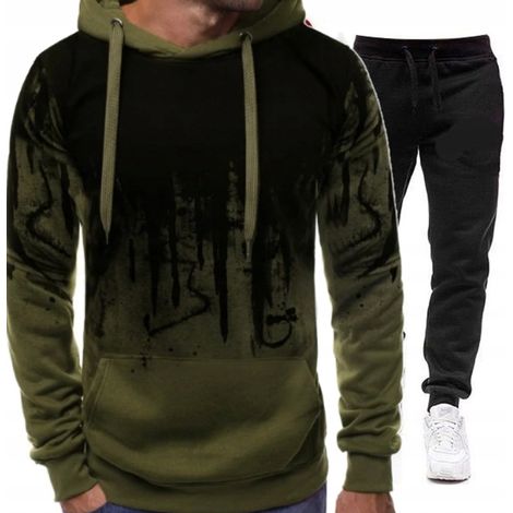 Herren-Trainingsanzughose und Sweatshirt mit Kapuze, Grün-Schwarz, Größe XXXL