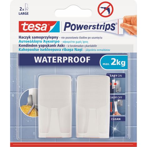 Ganci appendiabiti TESA autoadesivi impermeabili, grandi, fino a 2 kg, bianchi, 2 pezzi (1/5)