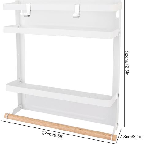 Magnet Refrigerator Rack Household - Porte-bagages magnétique multifonctionnel à placer sur le réfrigérateur, blanc, dimensions 32x27x7.8cm (1/5)