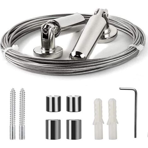 Kit de câble en acier pour rideaux - 5m - Inoxydable - Droit - Intérieur (1/4)