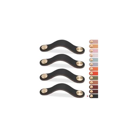 Lot de 4 poignées de meubles en cuir (noir, 96 mm), poignées de porte de placard, poignées de tiroir en cuir, poignées de meubles vintage pour placards, commodes, cuisine, salle de bain (1/5)