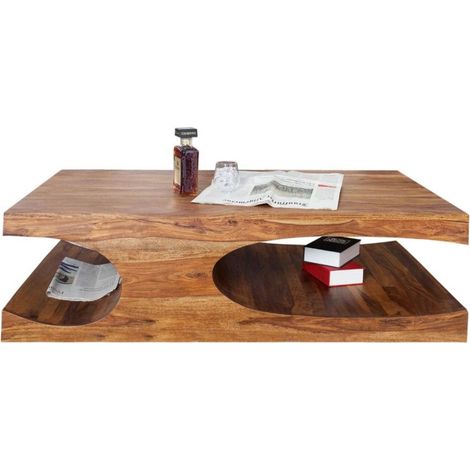Niedriger Tisch NOMA 118 cm aus Sheeshamholz – Design-Couchtisch aus Massivholz mit Fächern