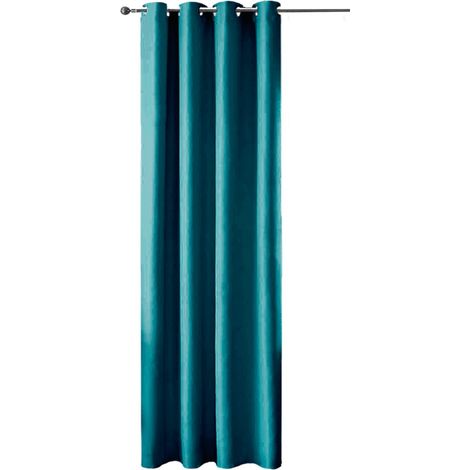 Tenda Porta Finestra Raso Sintetico 1 Pannello Coprente 140x280 Cm Occhielli Acciaio - Petrolio